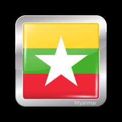 Flag of Myanmar. Metallic Icon Square Shape
