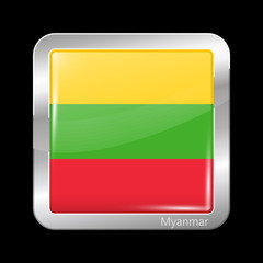 Myanmar Variant Flag. Metallic Icon Square Shape