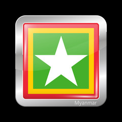 Myanmar Variant Flag. Metallic Icon Square Shape