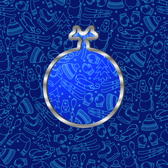 Christmas ball on blue seamless winter background