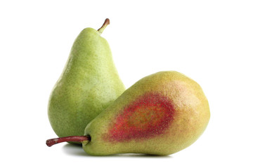 green juicy pears on white isolated background