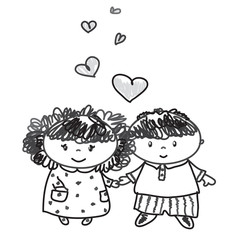 Vector drawing cute girl and boy cartoons.