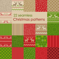 Set of Christmas seamless patterns. Vector Illustration. It can be used for cloth, bags, notebooks, cards, envelopes, pads, blankets, furniture, packing