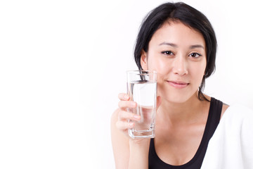 sporty, happy, healthy woman with fresh water