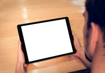 Man uses tablet Pro with blank screen
