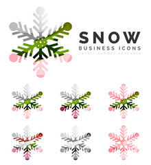 Set of abstract colorful snowflake logo icons, winter concepts, clean modern geometric design