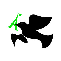 illustration vector of dove of peace with green Eiffel tower 