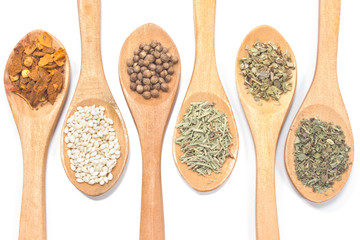 Various spices isolated on white