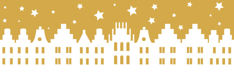 Goldene Silhouette Altstadt-Häuserzeile mit Sternenhimmel