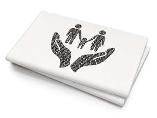 Insurance concept: Family And Palm on Blank Newspaper background