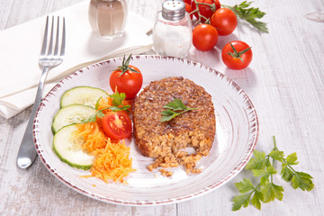 Vegetarian patties, vegan burger and salad