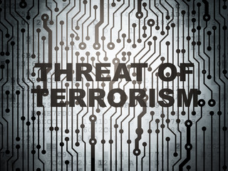 Politics concept: circuit board with Threat Of Terrorism