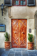 Fototapeta na wymiar wooden door and flower pots in Florence