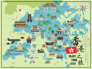 Naklejka premium Hong Kong travel map