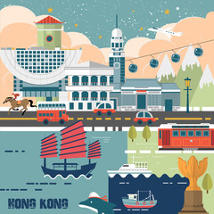 Naklejka premium Koncepcja podróży w Hongkongu