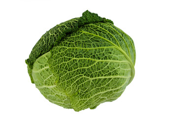 Fresh savoy cabbage isolated over white background.
