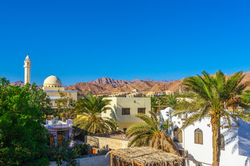 View of the mosque and the houses at the foot of Mountains Sinai
