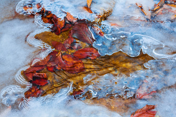 Obraz na płótnie Canvas closeup frozen river rush under ice