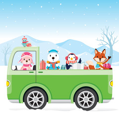 Animal On Pick Up Driving To Travel, Animal, Activity, Travel, Winter, Season, Vacation
