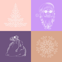 Christmas snowflake, Santa Claus, fir-tree, bag