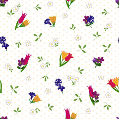 Seamless pattern with bouquets of flowers cartoon.