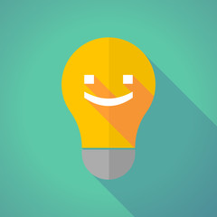 Long shadow vector light bulb with a smile text face