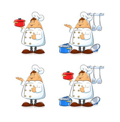 Cook with pan and tableware. Eps8 vector illustration.