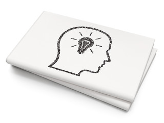 Marketing concept: Head With Lightbulb on Blank Newspaper background