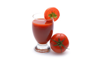 Fresh tomato juice on white background