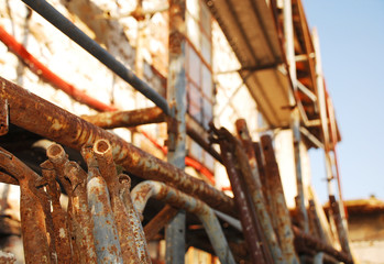Scaffolding Outside Old Stone Building