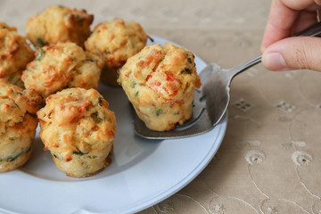 Homemade mini egg muffins Mini quiche, selective focus