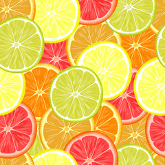 Repeating seamless pattern of different citruses. 