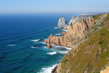 Fototapeta na wymiar Scenic rocks at sea coast on Cabo Da Roca, Portugal