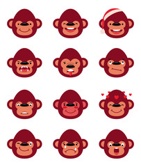 Set smiley monkey isolated on white/Cartoon vector set of of smilies different emotions monkey isolated on white background