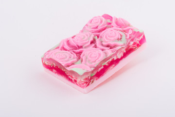 The square soap handmade on light gray background