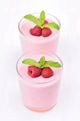 Raspberry smoothie in glass