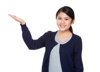 Asian Young Woman with open hand palm