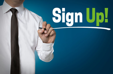 sign up is written by businessman background concept