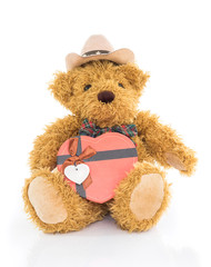 Teddy bear with .Red heart shaped gift box