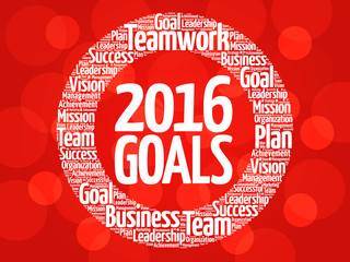 2016 Goals circle word cloud, business concept background