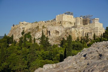 Fototapeta na wymiar The ancient Acropolis of Athens with the Parthenon, currently undergoing renovation