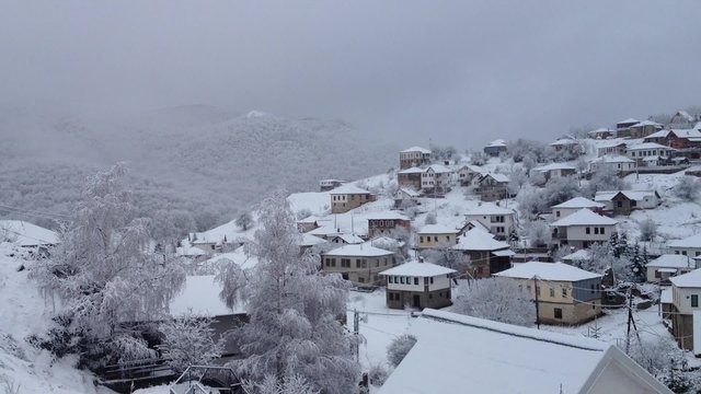 Deep snow in Macedonian traditional village on mountains