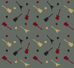 Seamless pattern with guitars on a grey  background