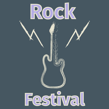 Rock festival poster with guitar silhouette