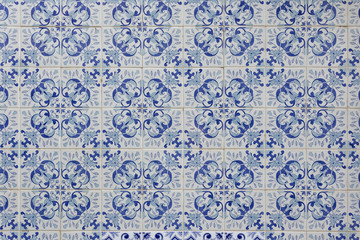 Patterned blue Portuguese tiles. Close-up.