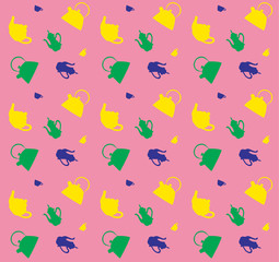 Pattern of different kettles on a grey background