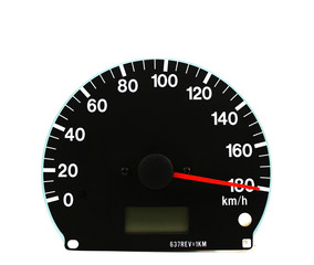 Automotive speedometer on a white background
