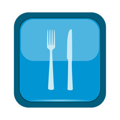 Fork and knife on a blue button
