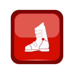 Ski boots icon on a red button