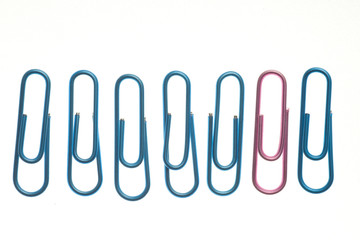 colored paperclips isolated on white.